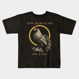 2024 Total Solar Eclipse April 8, Funny Rooster with Glasses Kids T-Shirt